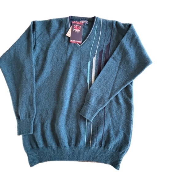 NWT Oxford 100% Lambswool v-neck men's sweater with retro design size EU44 - Picture 3 of 14
